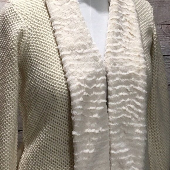 Dennis by Dennis Basso Faux Chinchilla Fur trim Belted Cardigan A229750 - Picture 4 of 7